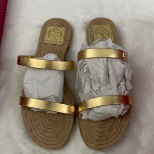 Tory Burch gold slides